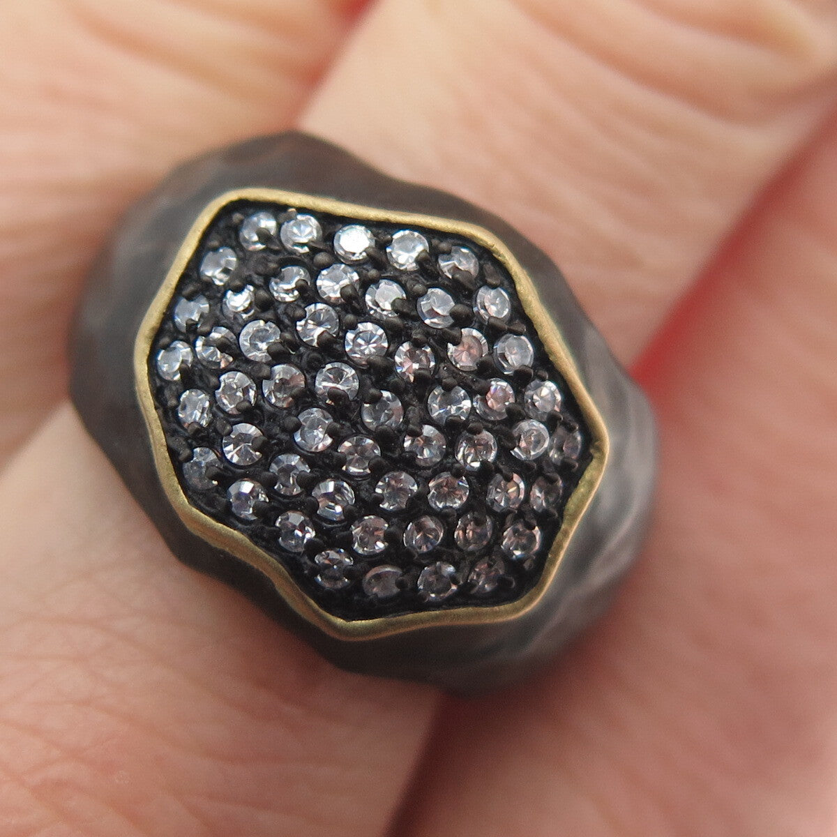 925 Sterling Silver 2-Tone Black Rhodium Real White Sapphire Ring Size 7