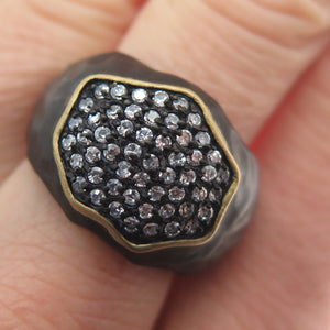 925 Sterling Silver 2-Tone Black Rhodium Real White Sapphire Ring Size 7