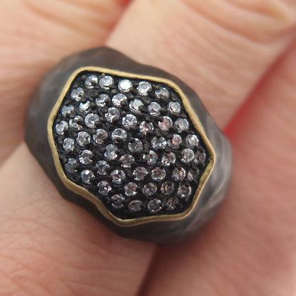 925 Sterling Silver 2-Tone Black Rhodium Real White Sapphire Ring Size 7