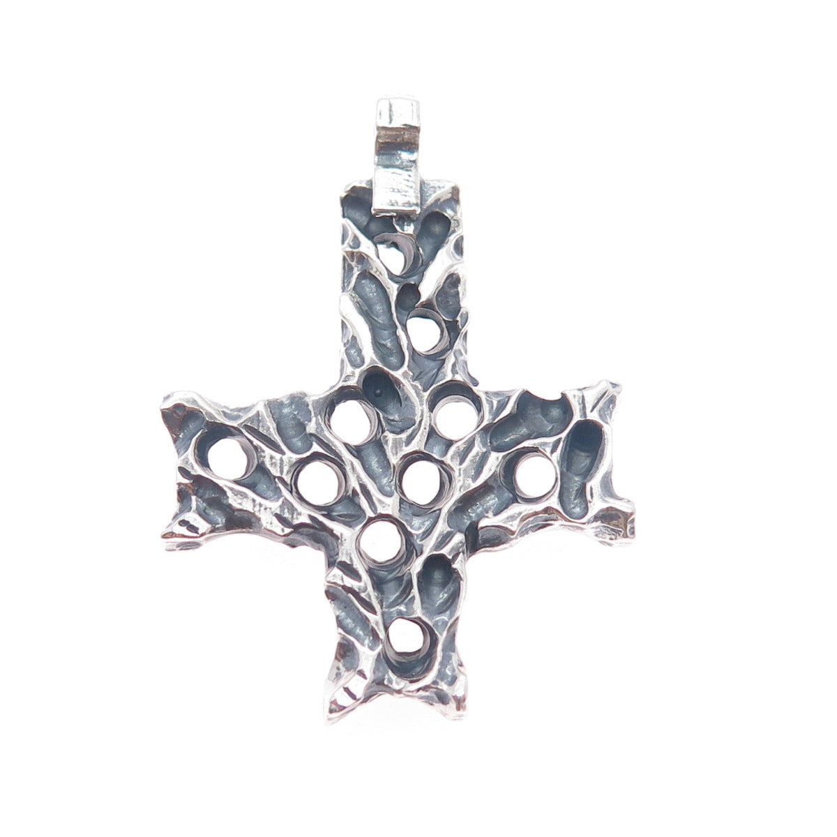 925 Sterling Silver Vintage Modernist Cross Oxidized Charm Pendant