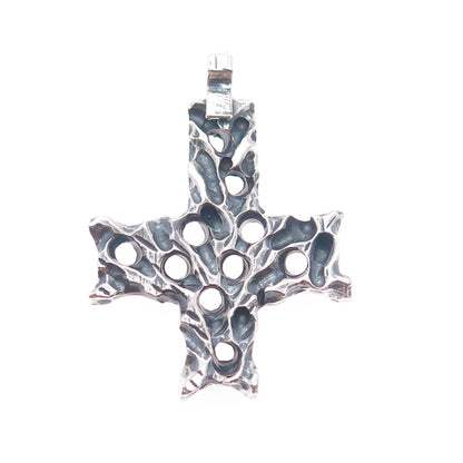925 Sterling Silver Vintage Modernist Cross Oxidized Charm Pendant