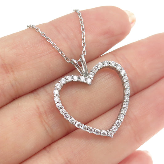 925 Sterling Silver Round-Cut C Z Open Heart Cable Chain Necklace 16-18"