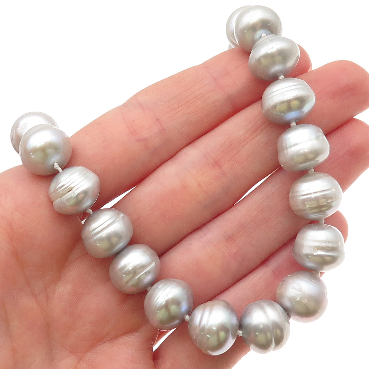 925 Sterling Silver Vintage Real Baroque Pearl Beaded Necklace 18"