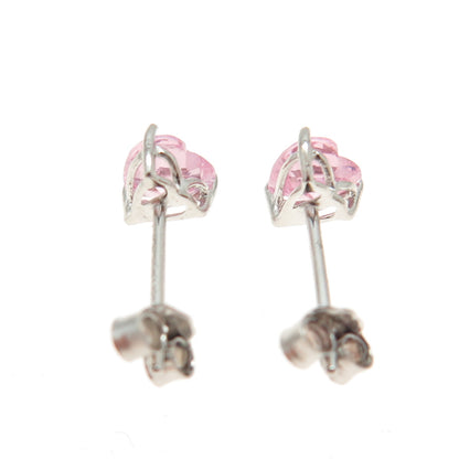 925 Sterling Silver Heart-Cut Shaped Pink C Z Stud Earrings