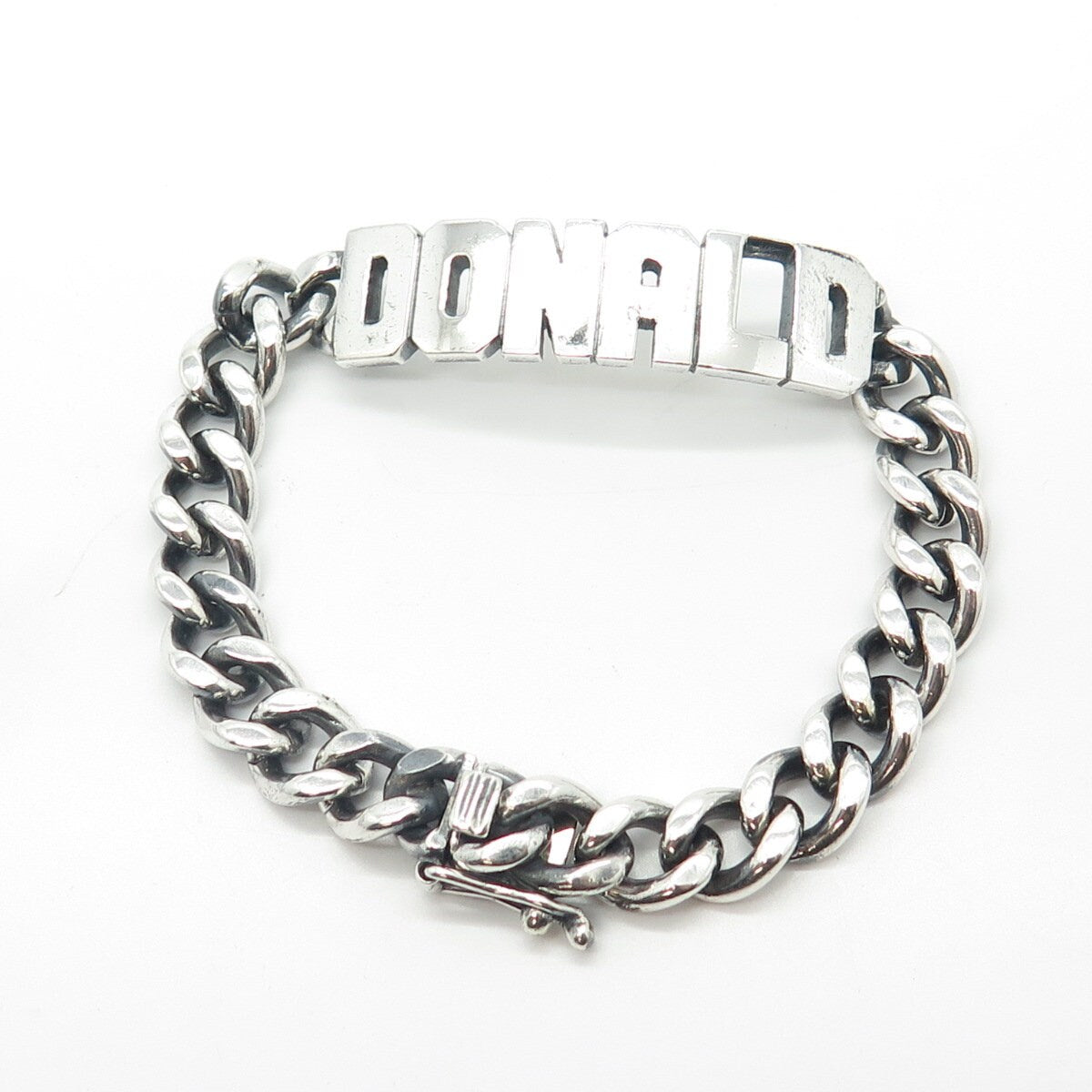 925 Sterling Silver Vintage "Donald" Personalized ID Cable Link Bracelet 6.75"