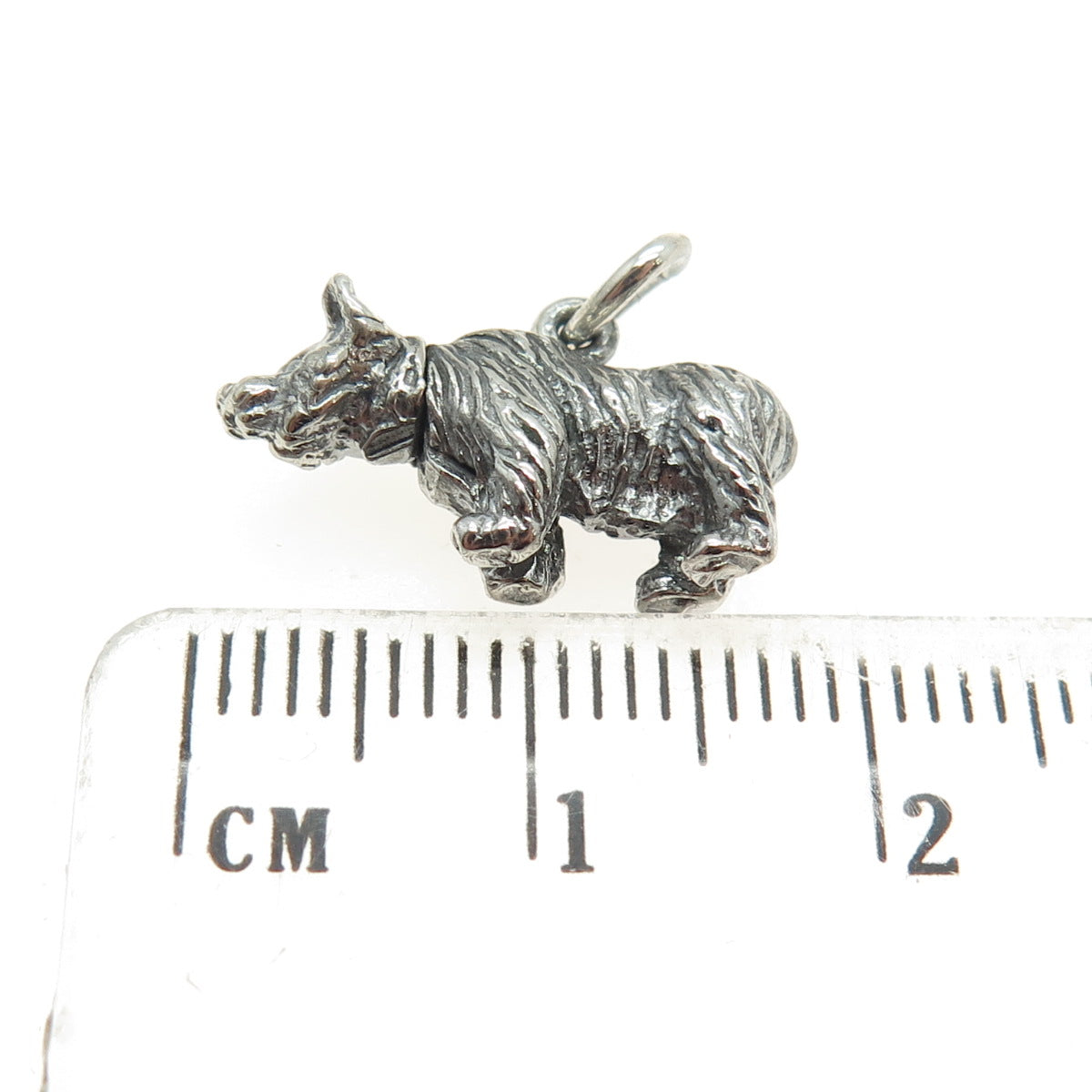 925 Sterling Silver Antique Movable Head Bear Minimalist Oxidized Charm Pendant