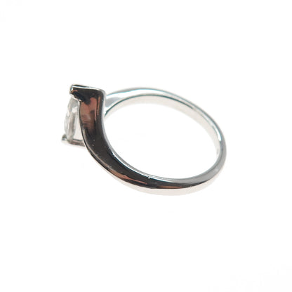 VARGAS 925 Sterling Silver Vintage Marquise-Cut C Z Bypass Ring Size 7.5