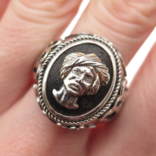 800 Silver Vintage Italy Sage Psychic Oracle Oxidized Ring Size 10.5