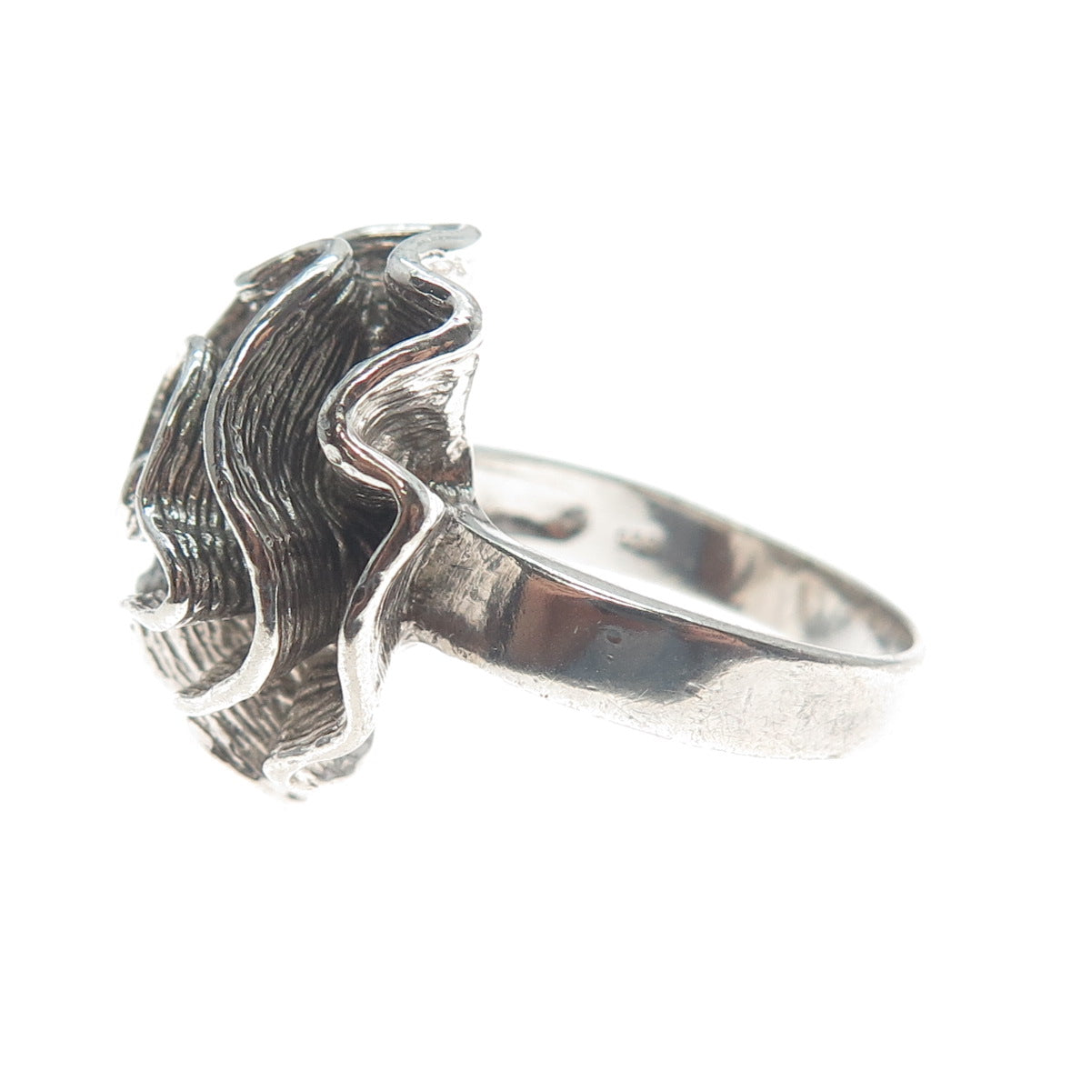 925 Sterling Silver Vintage Modernist Swirl Flower Oxidized Ring Size 9.25