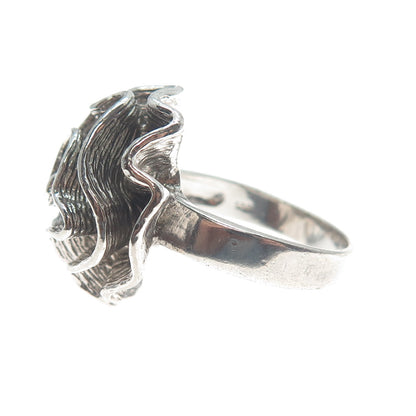 925 Sterling Silver Vintage Modernist Swirl Flower Oxidized Ring Size 9.25