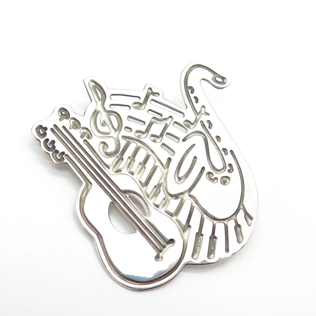 925 Sterling Silver Vintage Musical Instruments Pin Brooch
