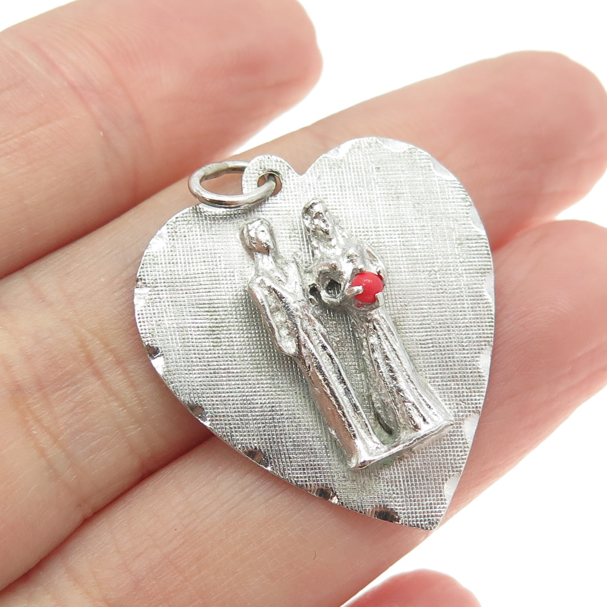 925 Sterling Silver Antique Art Deco M&M Coral Wedding Day Bride Groom Pendant