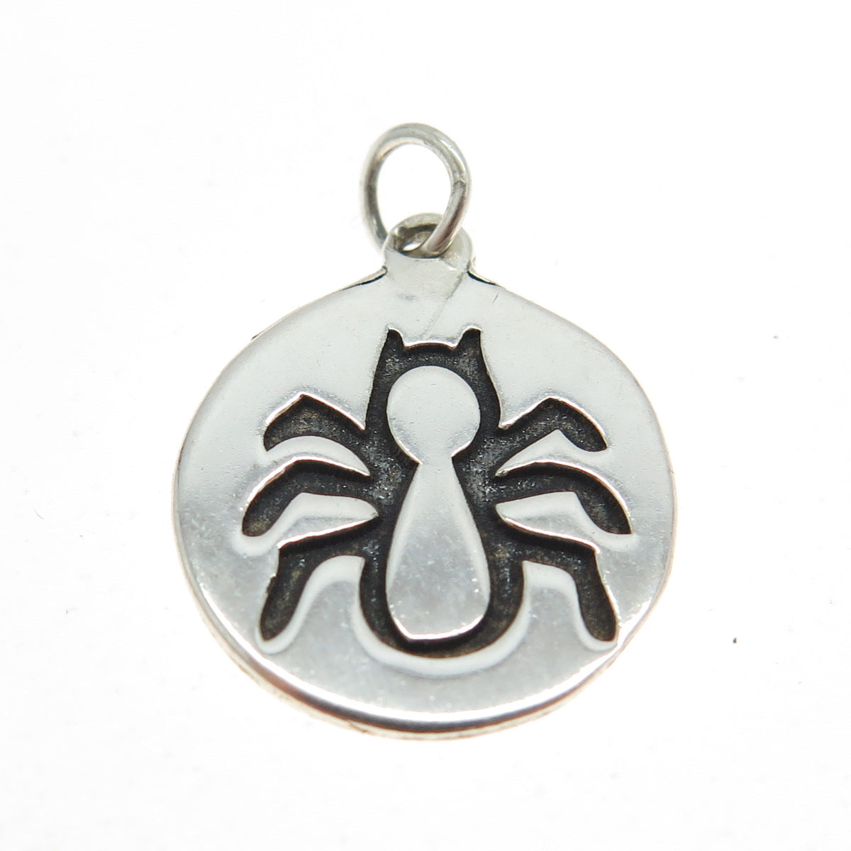 925 Sterling Silver Vintage Spider Round Tag Charm Pendant