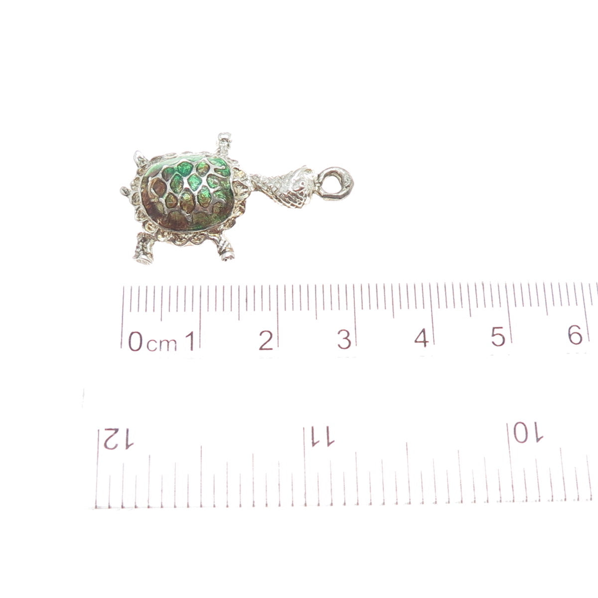 925 Sterling Silver Vintage Enamel Turtle Charm Pendant