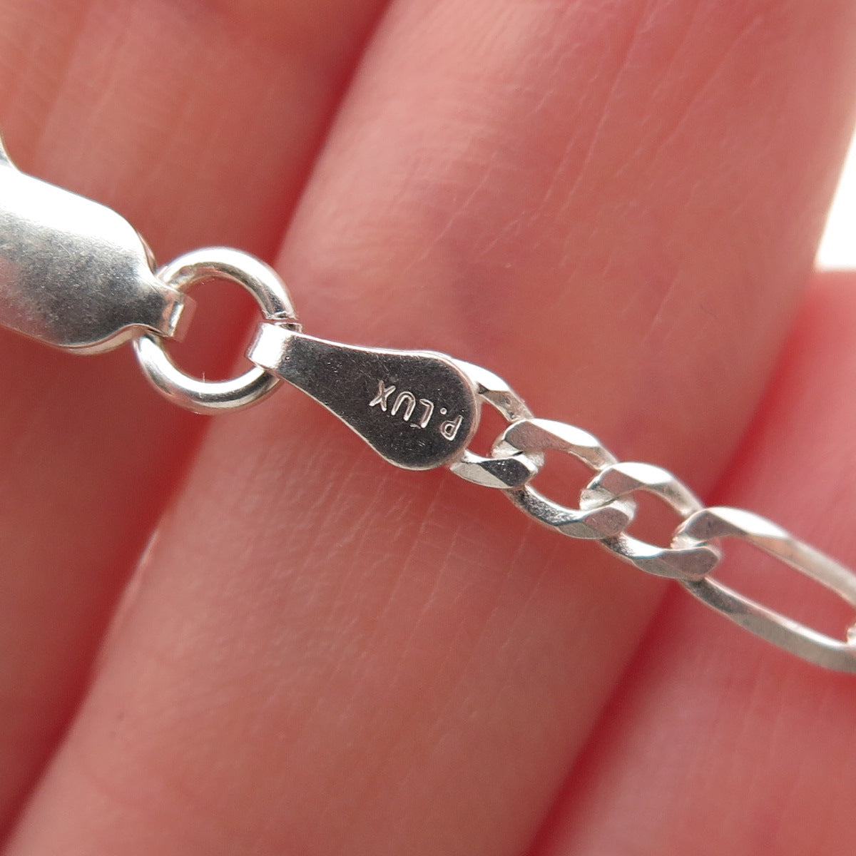 P. Lux 925 Sterling Silver Italy Figaro Chain Necklace 22"