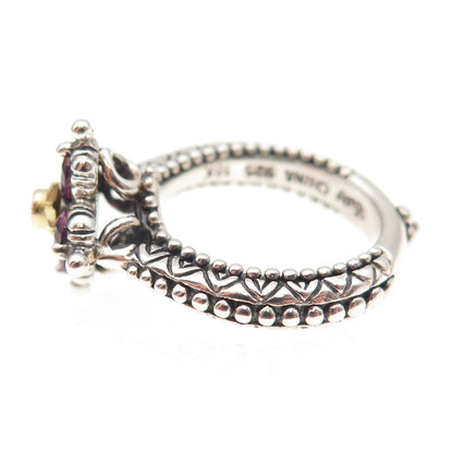 Barbara Bixby 925 Sterling 18K Gold Real Amethyst & White Topaz Ring Size 5.25