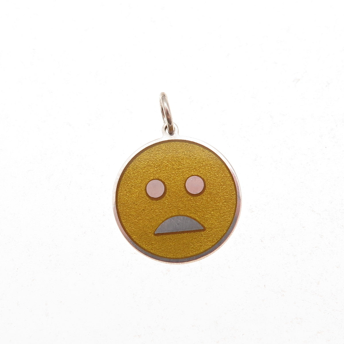 925 Sterling Silver Yellow Enamel Sad Face Emoji Charm Pendant