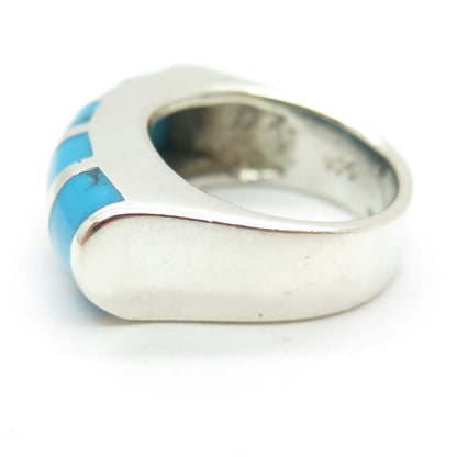 925 Sterling Silver Vintage Real Turquoise Modernist Dome Ring Size 5.5