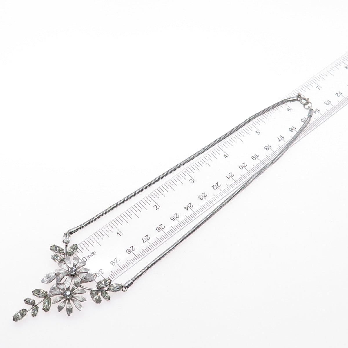 KREMENTZ 925 Sterling Silver Vintage Rhinestone Flower Snake Chain Necklace 16"