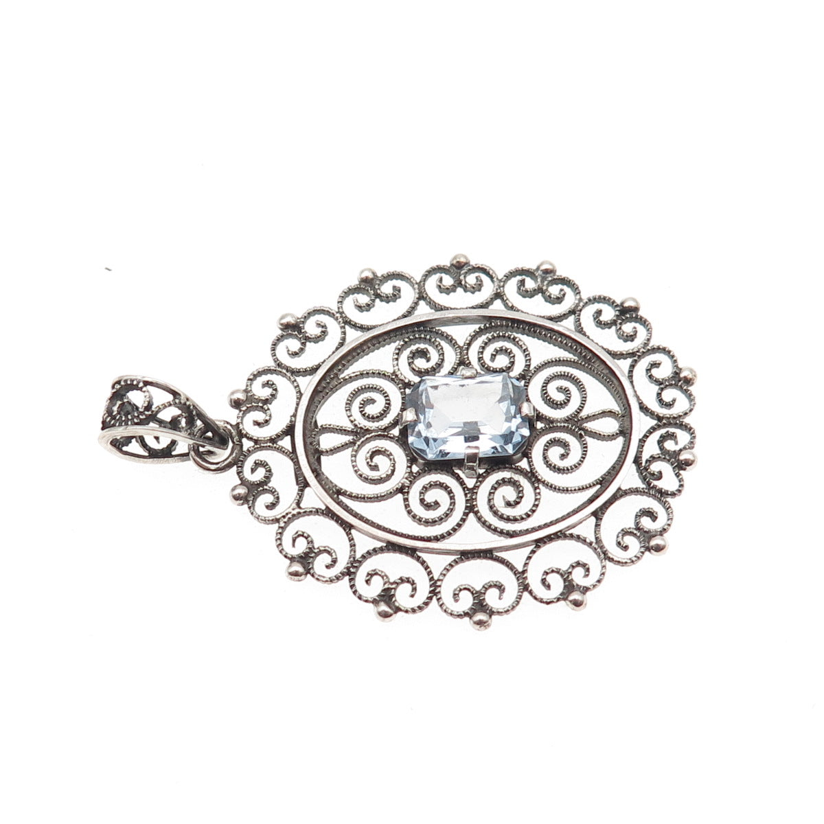 Nils Erik Elvik 830S Silver Vintage Norway Rhinestone Filigree Oxidized Pendant