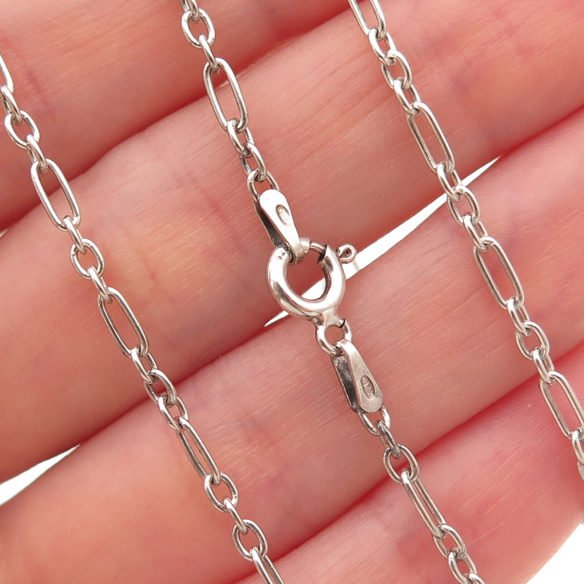 925 Sterling Silver Vintage Italy Paperclip Figaro Chain Necklace 20"