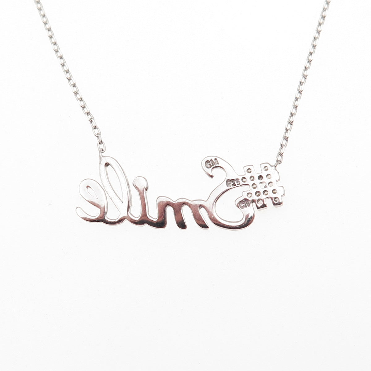 925 Sterling Silver Round-Cut C Z #Smile Cable Chain Necklace 16-18"