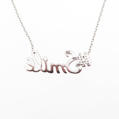 925 Sterling Silver Round-Cut C Z #Smile Cable Chain Necklace 16-18"