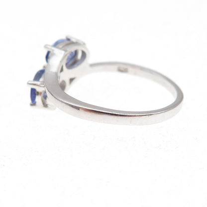 925 Sterling Silver Real Oval-Cut Tanzanite Bypass Ring Size 8