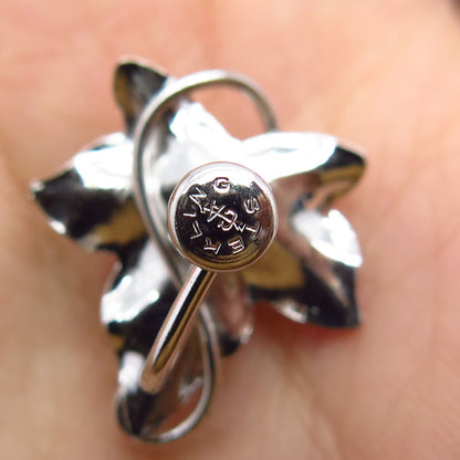 925 Sterling Silver Vintage Cart Art Blue Rhinestone Leaf Screw Back