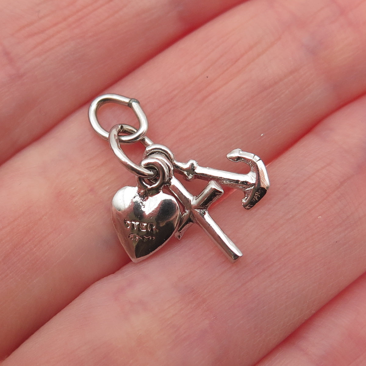 925 Sterling Silver Vintage Heart Cross Anchor Mini Charm Pendant