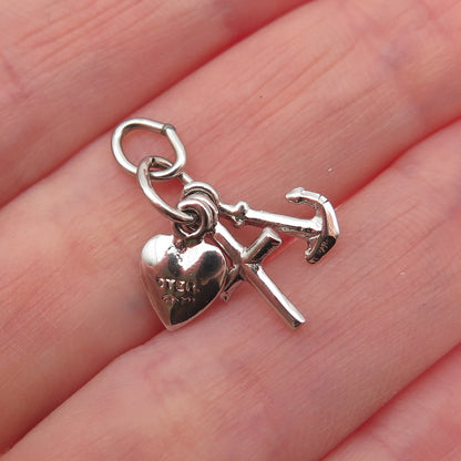 925 Sterling Silver Vintage Heart Cross Anchor Mini Charm Pendant