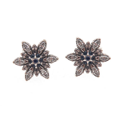 Pandora 925 Sterling Silver White & Blue C Z Sparkling Snowflake Stud Earrings
