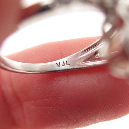 925 Sterling Silver VJL Real Opal & White Topaz Floral Bypass Ring Size 6