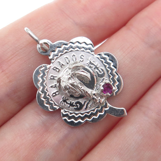 CREA 925 Sterling Silver Vintage Pink Rhinestone Barbados Clover Mini Pendant