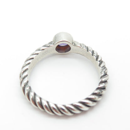 925 Sterling Silver Vintage Real Amethyst Twisted Rope Ring Size 8.75