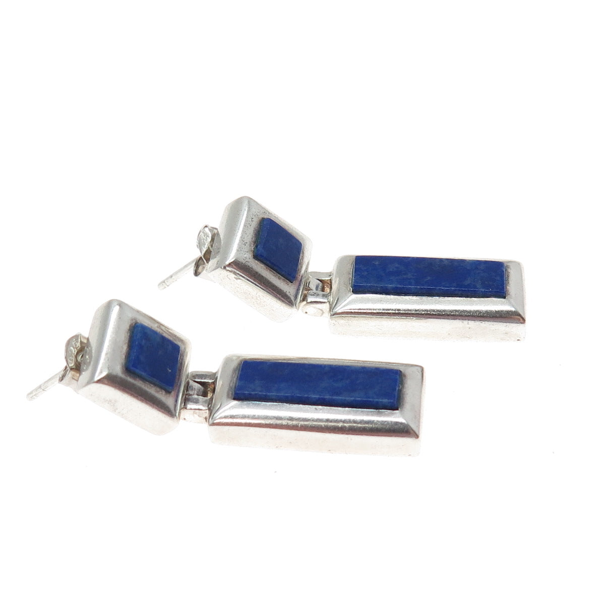 STEVEN ANTON REHAGE Sterling Vintage Real Lapis Lazuli Modernist Drop Earrings