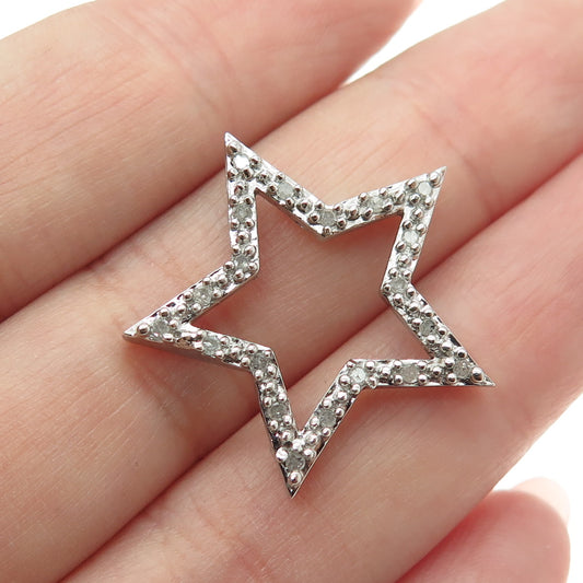 925 Sterling Silver Real Round-Cut Diamond Star Slide Pendant