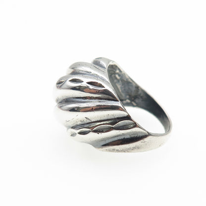 925 Sterling Silver Vintage Modernist Ribbed Dome Oxidized Ring Size 7