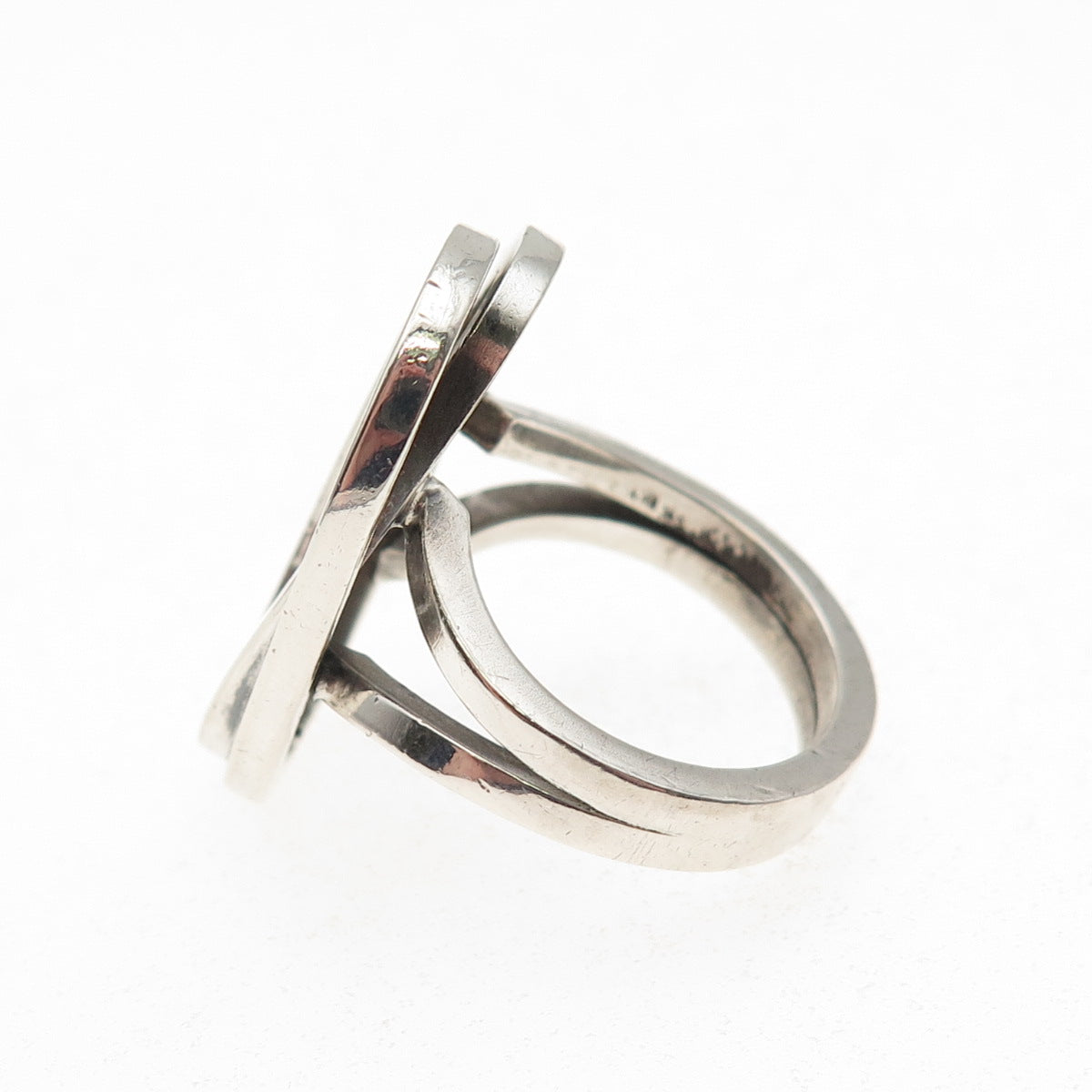 925 Sterling Silver Vintage WOL Italy Modernist Interlocked Oval Ring Size 6.5
