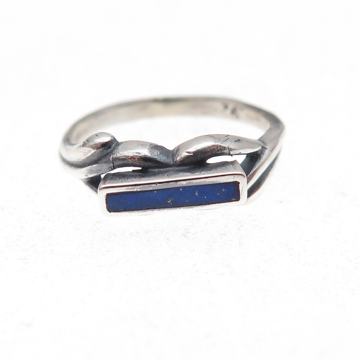 925 Sterling Silver Vintage Real Lapis Infinity Oxidized Ring Size 4.25