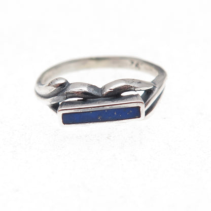 925 Sterling Silver Vintage Real Lapis Infinity Oxidized Ring Size 4.25