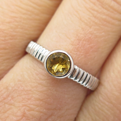 SMK 925 Sterling Silver Real Citrine Gemstone Ribbed / Striped Ring Size 7.75
