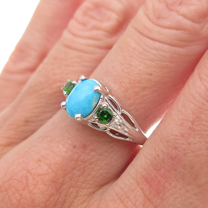 Chuck Clemency 925 Sterling Turquoise White Topaz & Chrome Diopside Ring Size 7