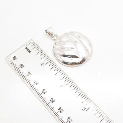 925 Sterling Silver Vintage Mexico ATI Ribbed Round Pendant
