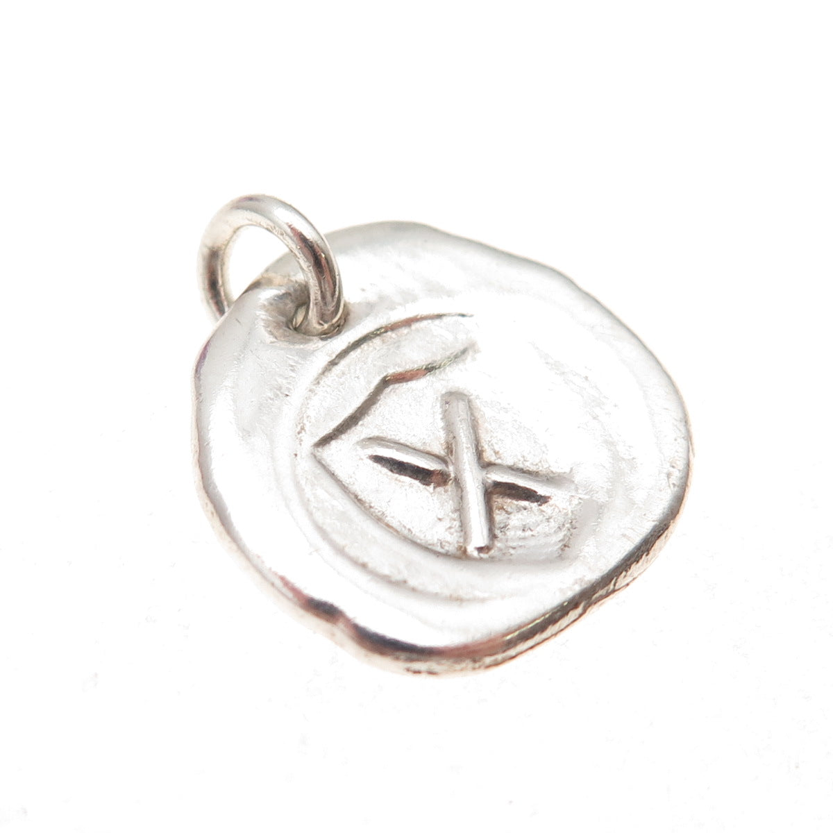 925 Sterling Silver Vintage Letter X Wax Seal Oxidized Charm Pendant