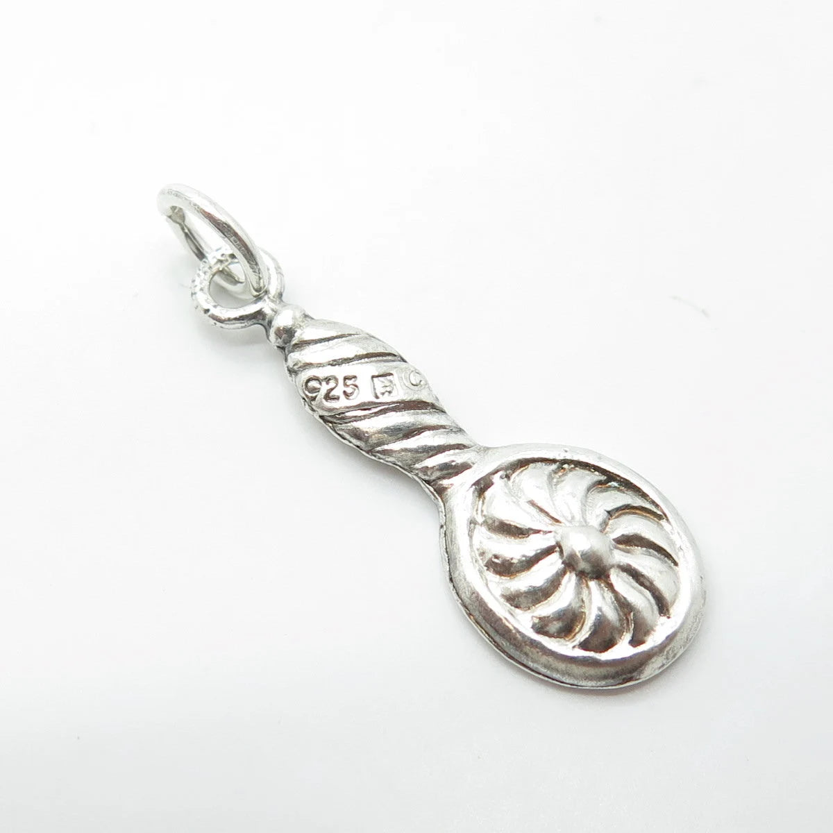925 Sterling Silver Antique Art Deco Twisted Swirl Mirror Charm Pendant