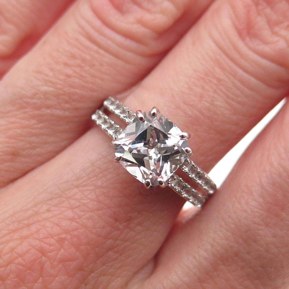 Michelle Albala 925 Sterling Silver Real White Topaz Engagement Ring Size 7.25