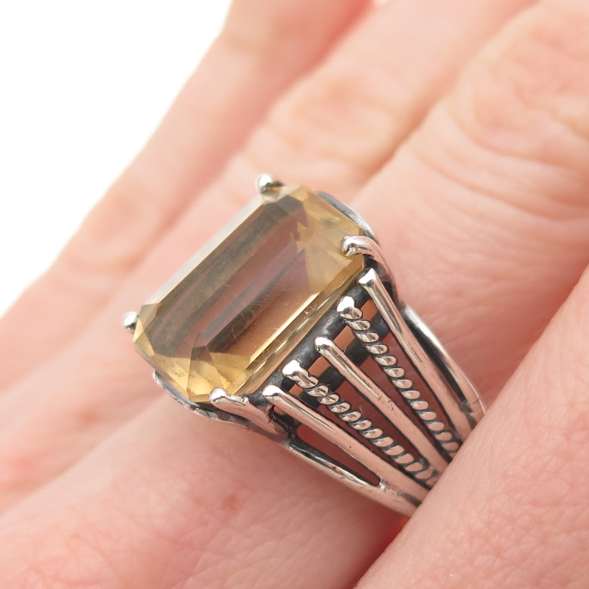 CHATEAU D'ARGENT Sterling Silver Vintage Real Citrine Oxidized Ring Size 8.25