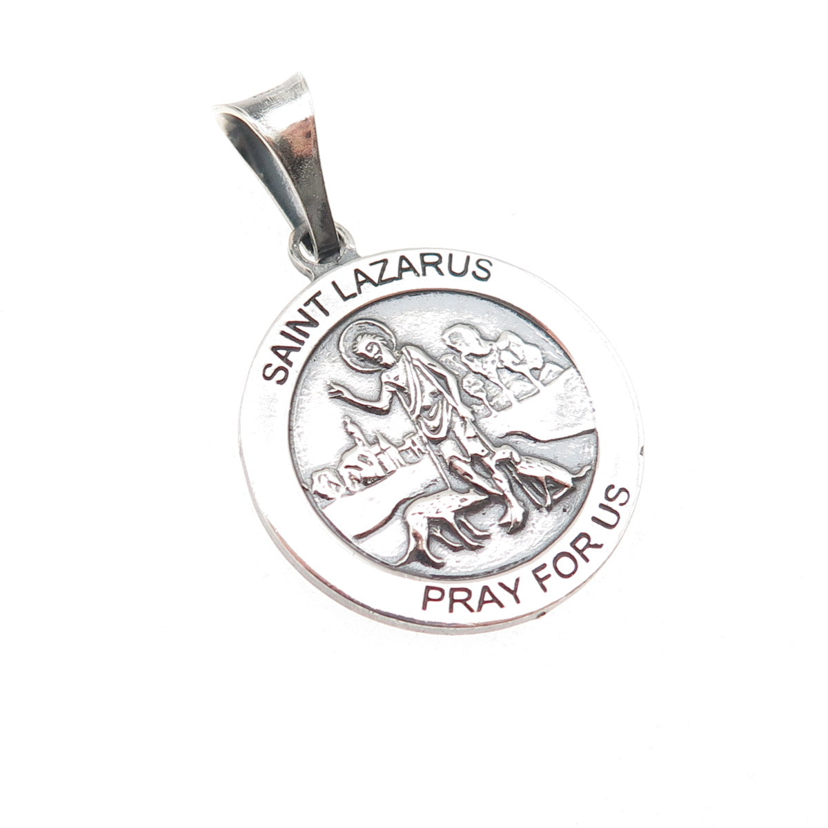 925 Sterling Silver Vintage Italy St. Lazarus Oxidized Charm Pendant
