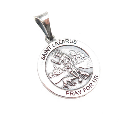 925 Sterling Silver Vintage Italy St. Lazarus Oxidized Charm Pendant